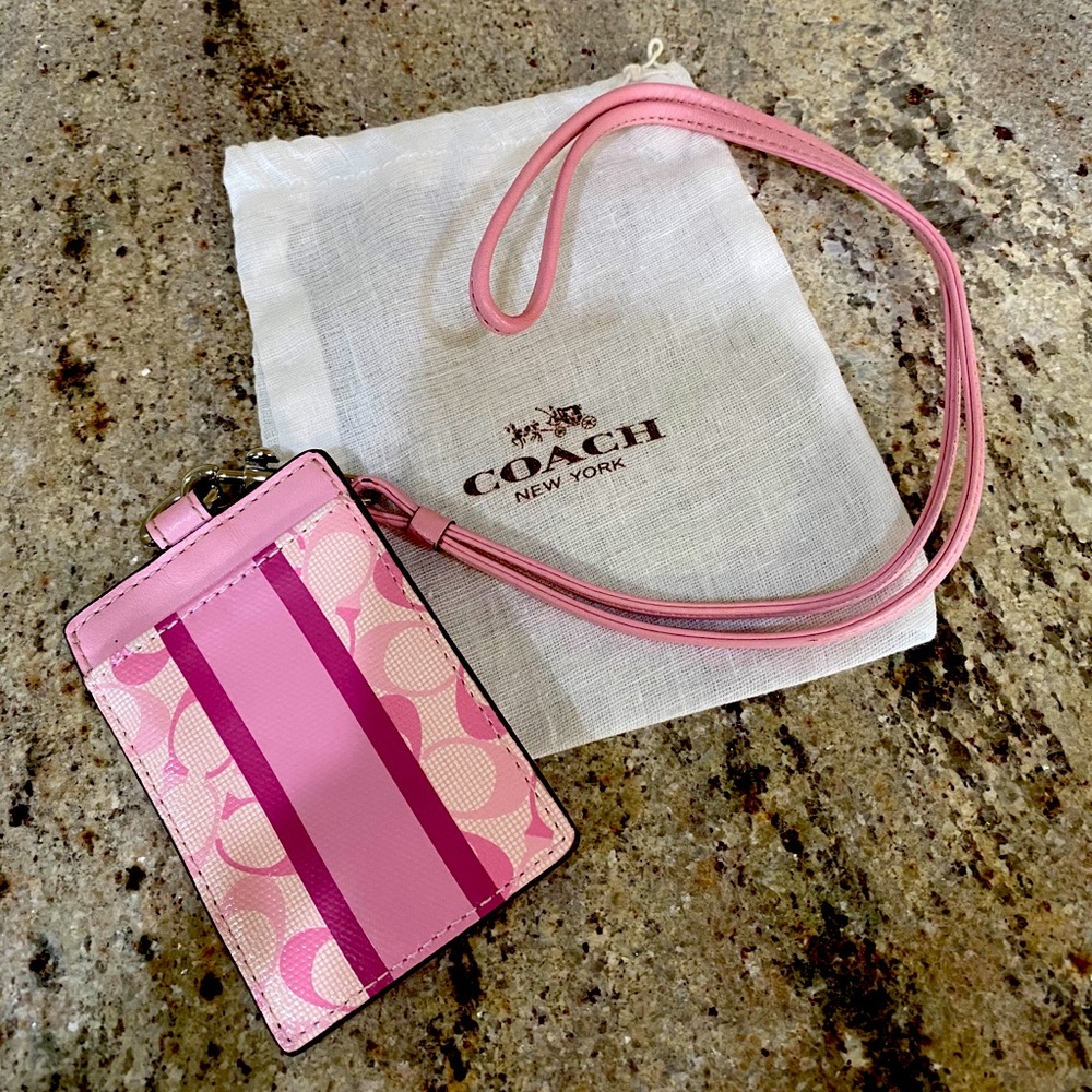 Coach Signature Pink ID Badge Lanyard